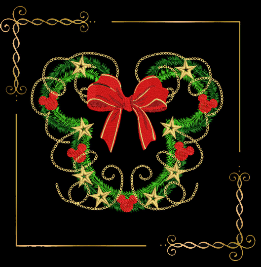 Christmas Wreath Minnie Mouse Mickey Mouse bow stars mistletoe machine embroidery design digital