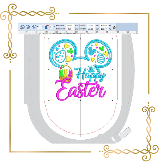 Mickey Mouse Head Happy Easter rabbits in a basket machine embroidery design