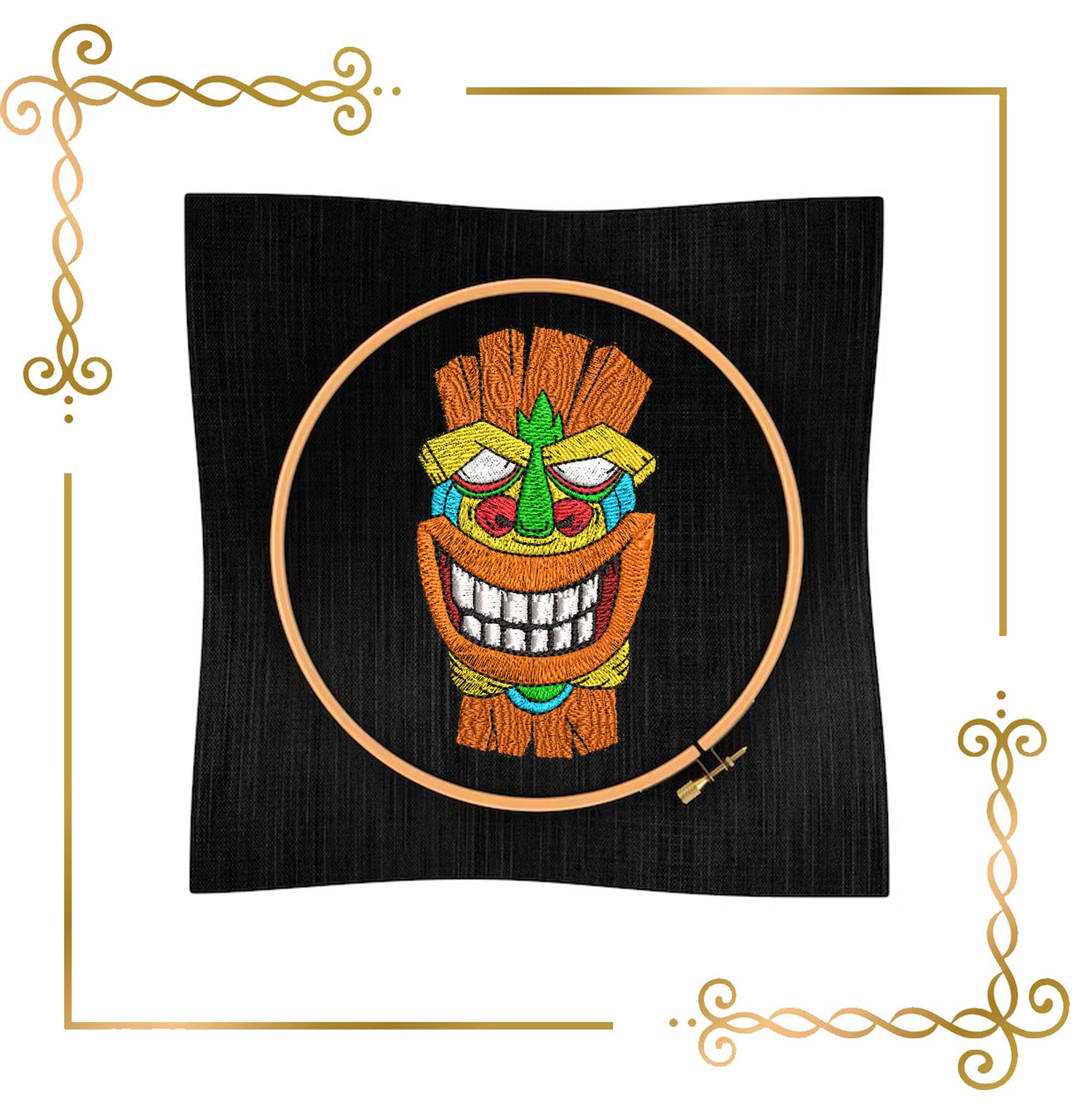 Cartoon CharactersTiki Totem Mask Embroidery Design – Tribal Polynesian Inspired Pattern