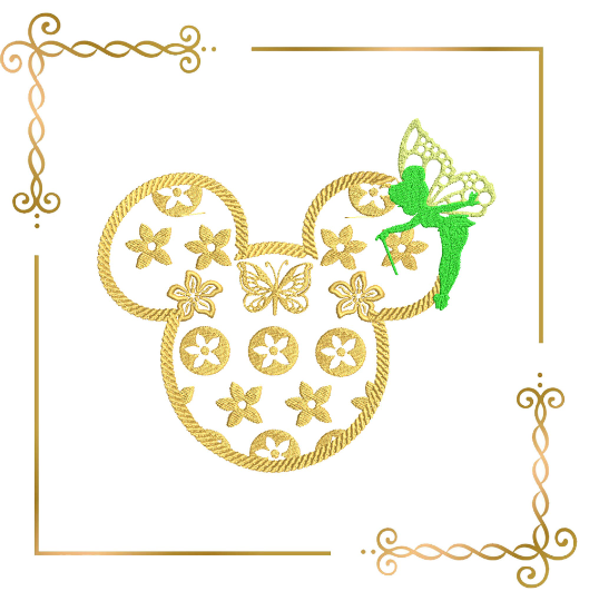 Princess Tinkerbell minnie mouse head butterfly flowers 2 sizes, 4 options, Gucci machine embroidery design