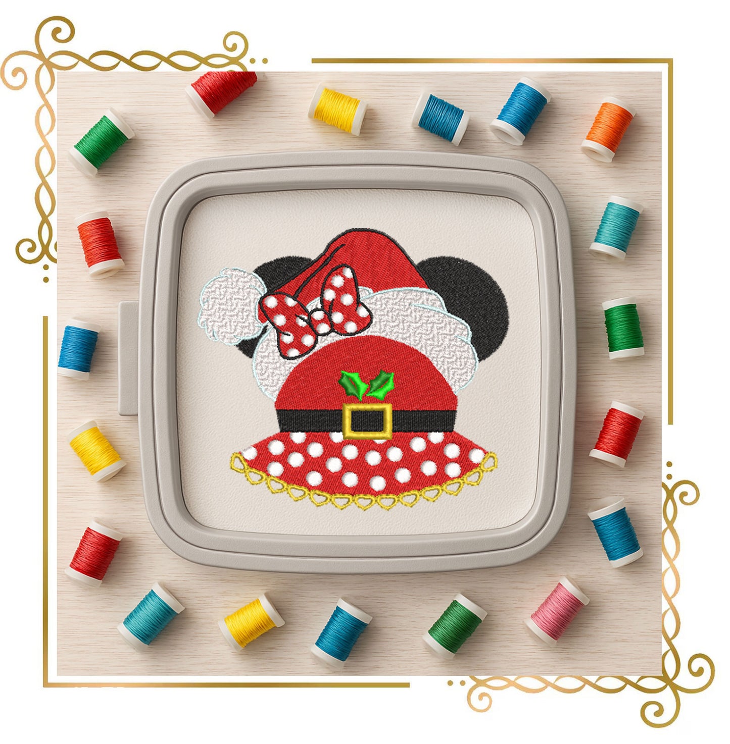 Minnie Mouse Christmas Embroidery Design: Santa Hat, Polka Dot Bow (Digital Pattern)