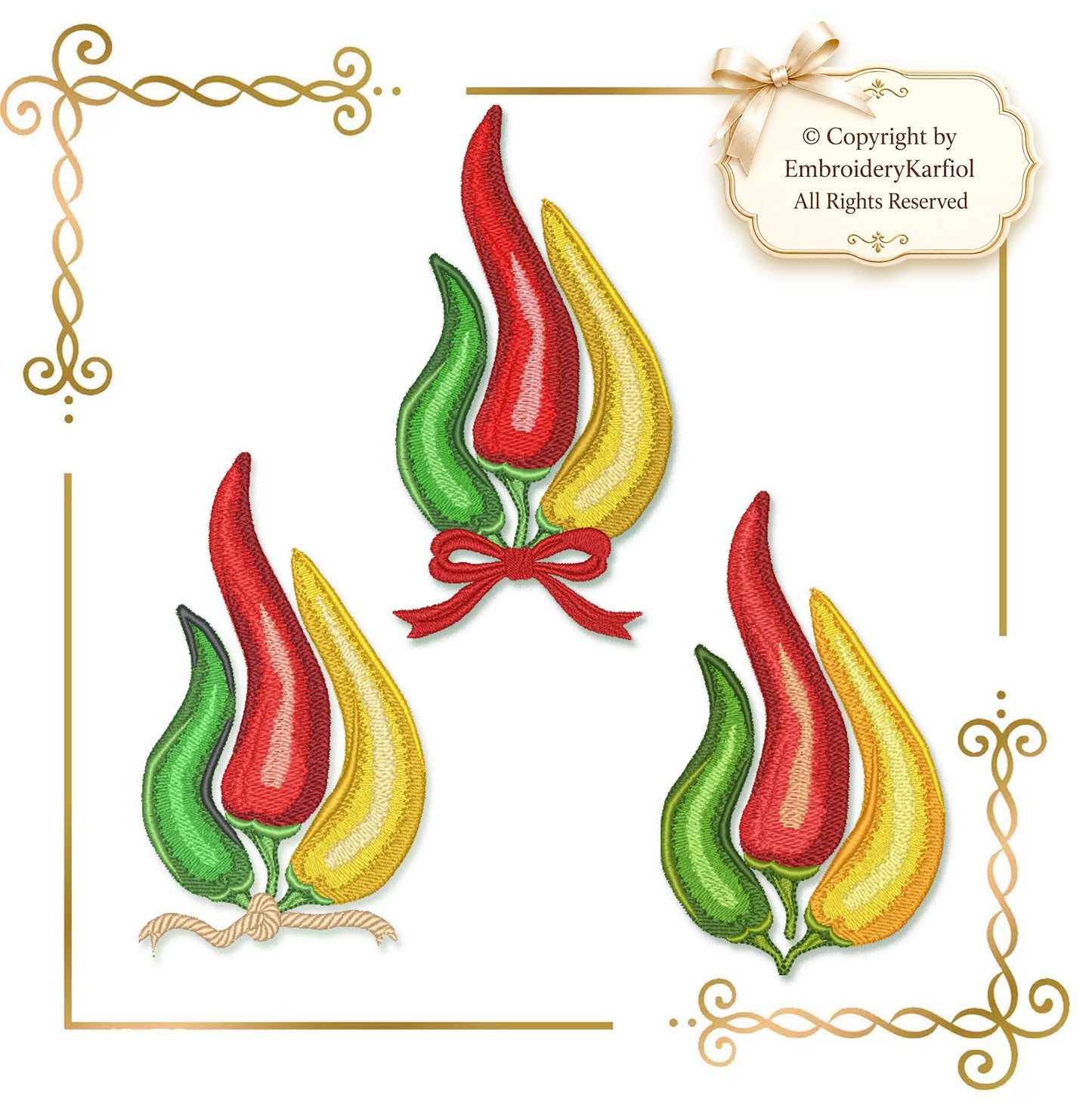 Flowers Embroidery Design Chili Pepper Machine Embroidery Design, Hot Pepper Bouquet, Modern Botanical Digital Download, 3 Variations
