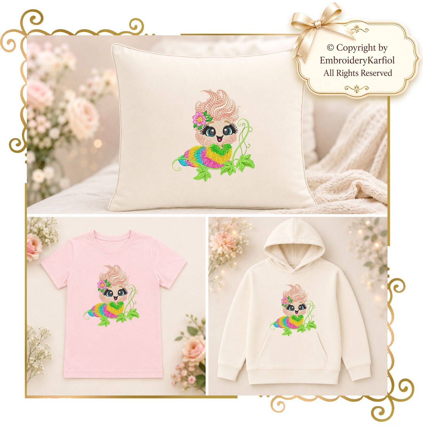 Cartoon Characters Rainbow Fluffy Caterpillar Embroidery Design (Digital Download)