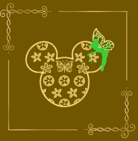 Princess Tinkerbell minnie mouse head butterfly flowers 2 sizes, 4 options, Gucci machine embroidery design