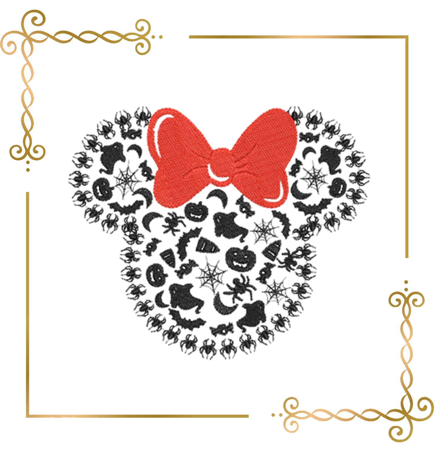 Halloween Minnie Mouse Themed Head with Bow Embroidery designs 2 Sizes