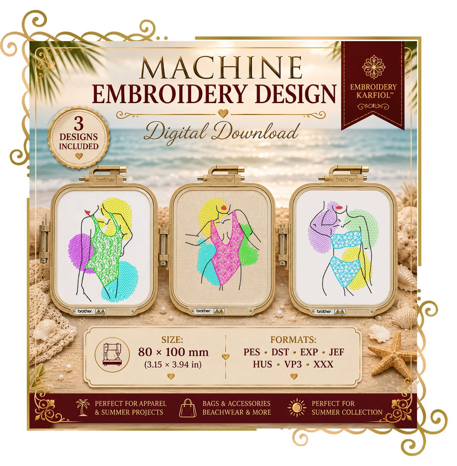 T-shirt Girls in trendy swimsuits embroidery design digital