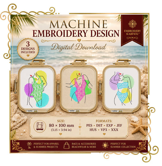 T-shirt Girls in trendy swimsuits embroidery design digital