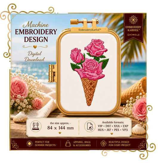 ice cream Sweet Surprise ice cream roses embroidery design