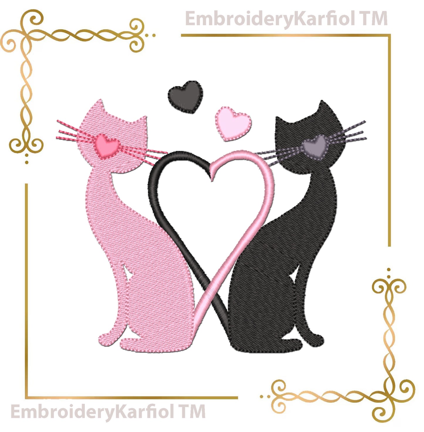 Love Cats Embroidery Design | Valentine's Day Pattern (3 Sizes) (Digital Download)