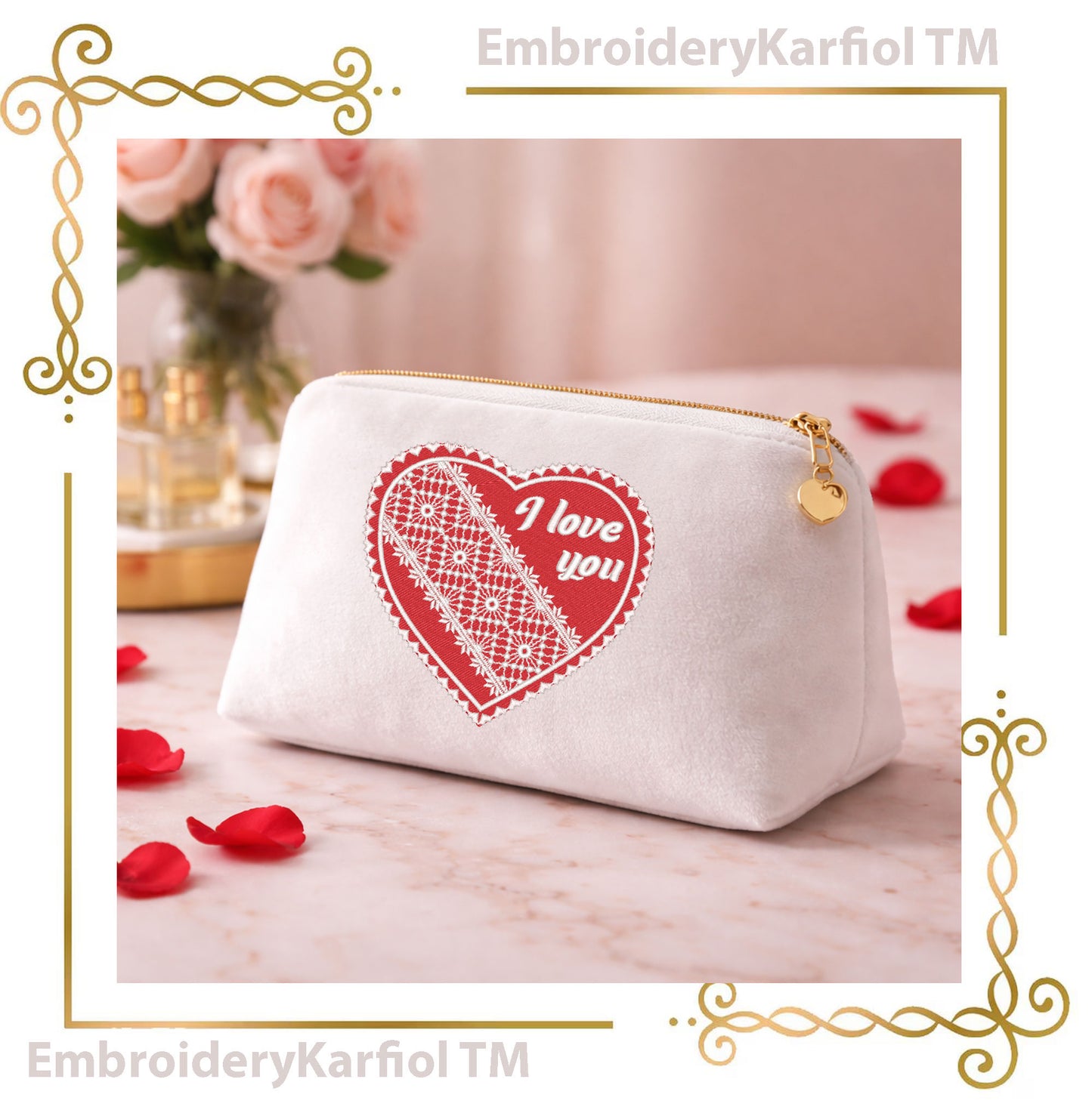 Valentines day Heart Embroidery Design, I Love You, Romantic Valentine Filet Lace Heart (3 Sizes)