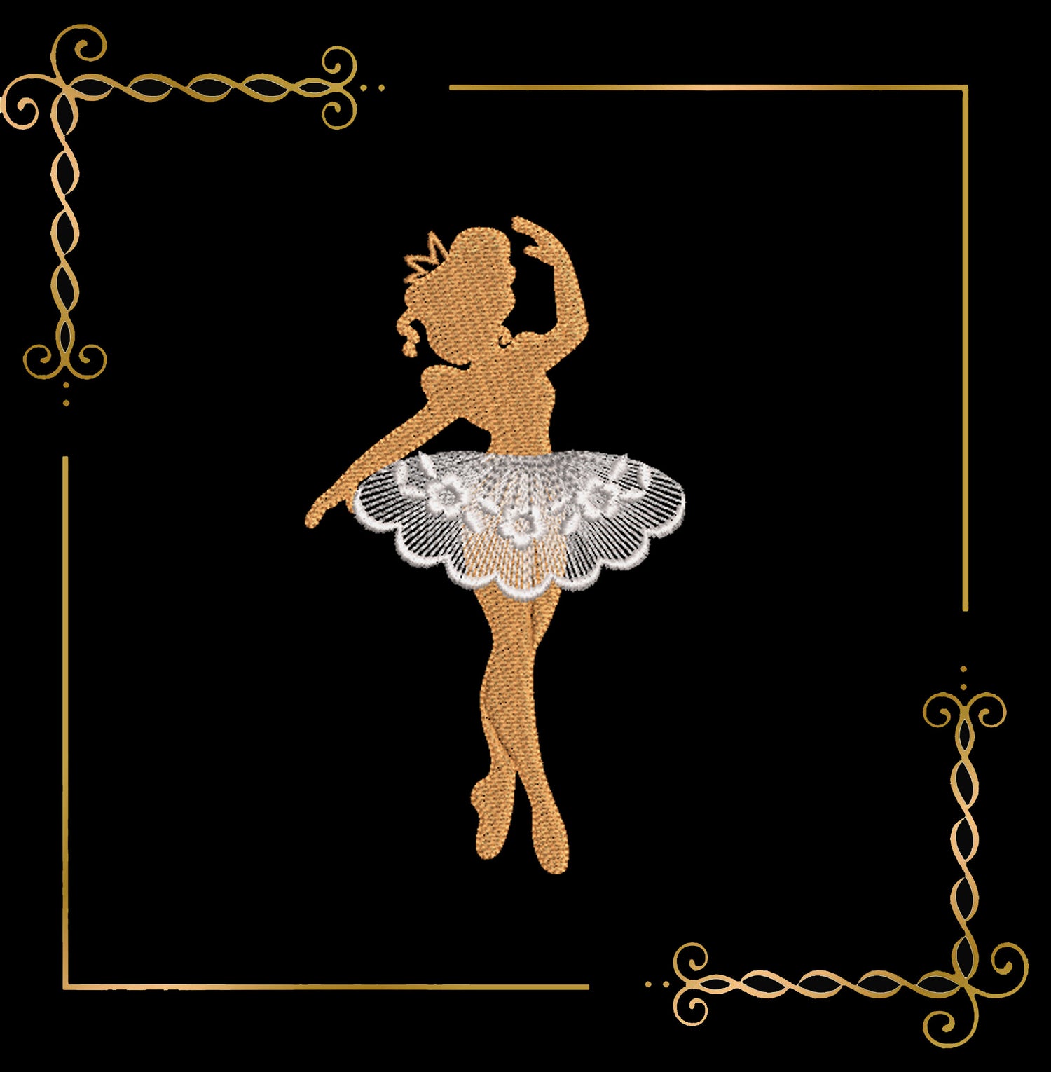 Ballerina Embroidery Design – Elegant Ballet Girl with Lace Tutu – Machine Embroidery File