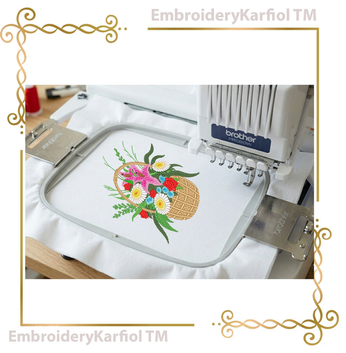 Flowers Flower Basket Embroidery Design, Floral Bouquet, Daisy Rose Lily cottagecore  Summer Pes, Instant Download