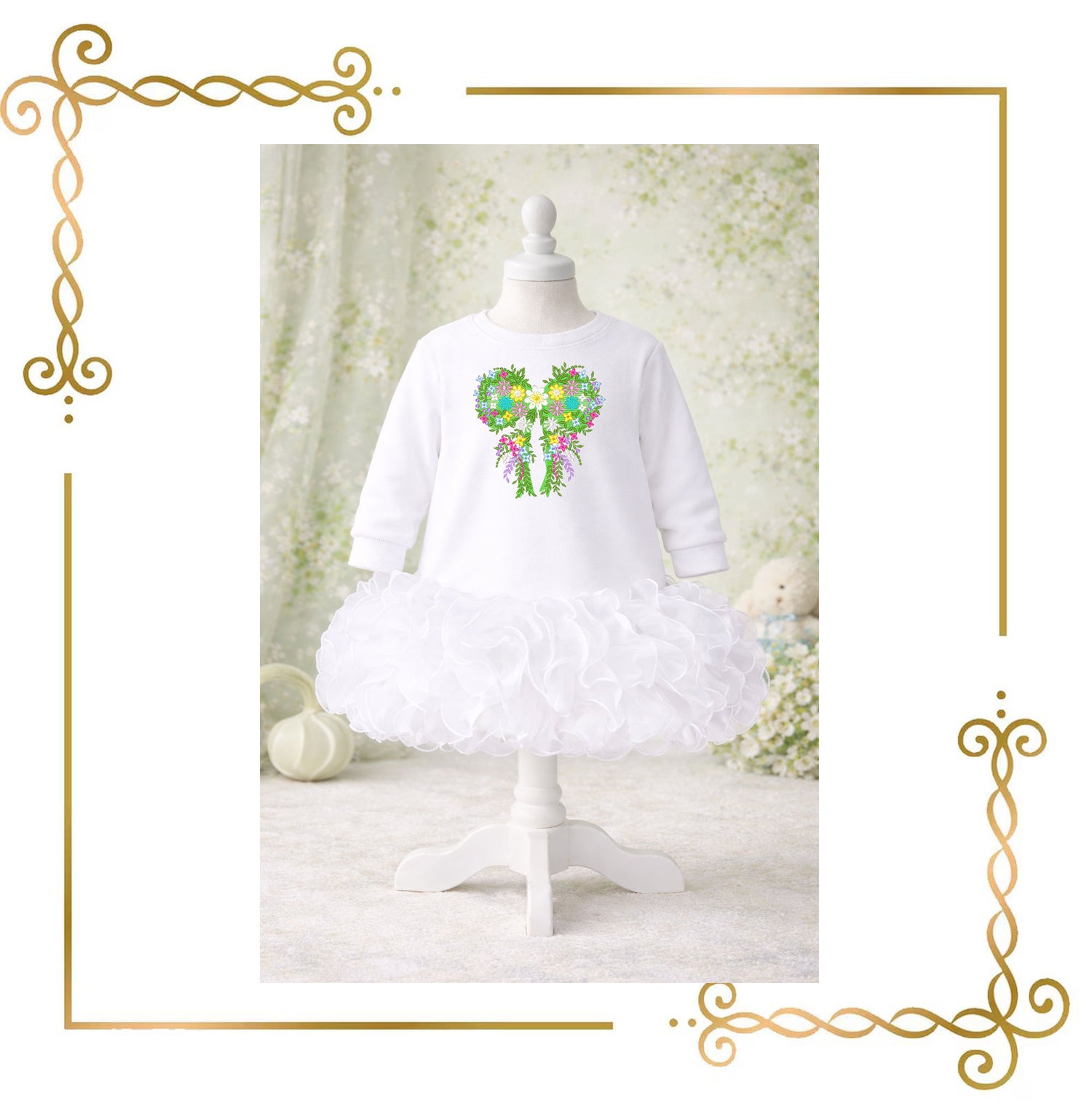 Floral Bow Embroidery Design, Spring Flower Ribbon, Botanical Garden Machine File