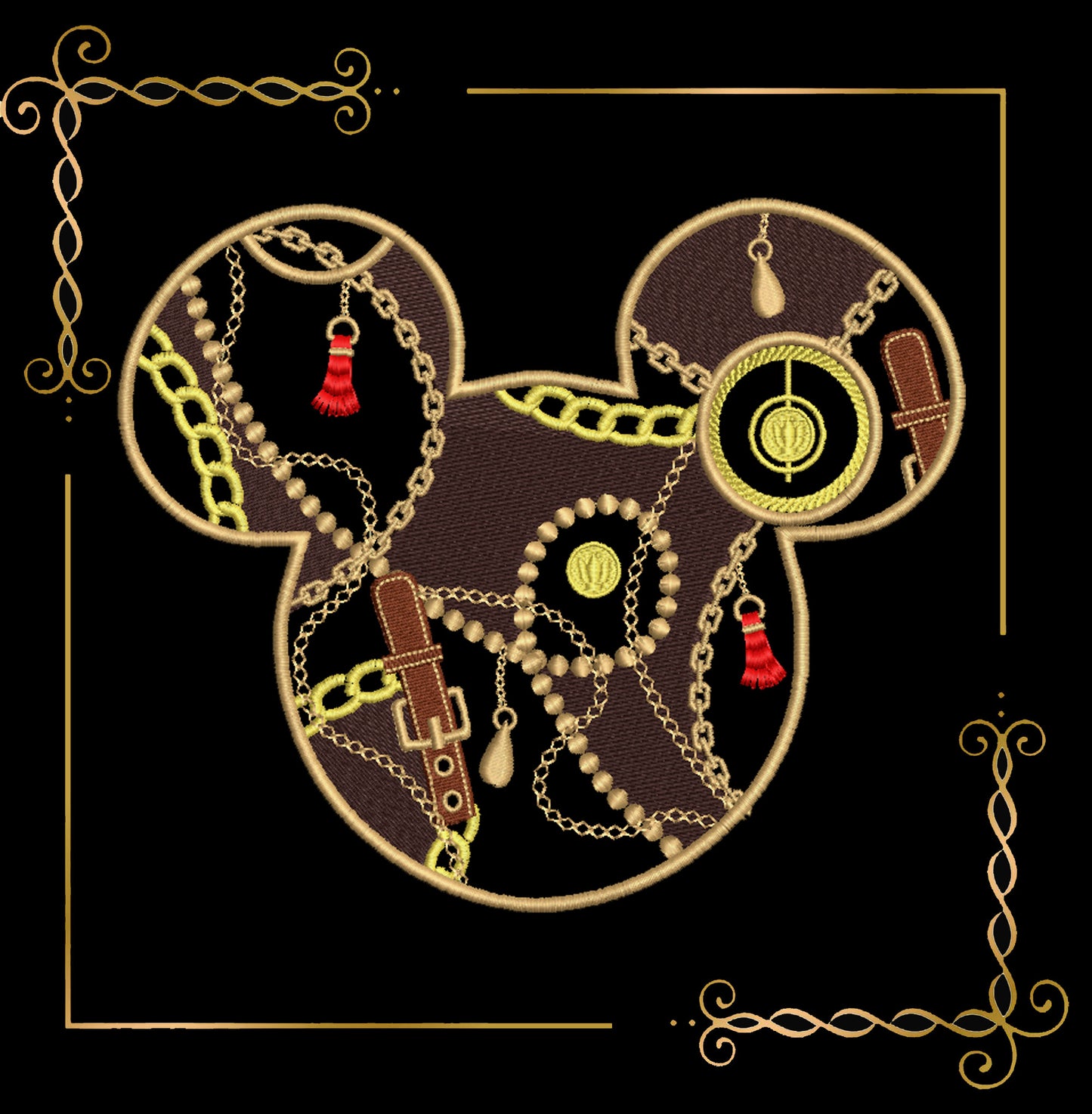 Mickey Mouse, Head,  chains, buckles, fashion, holiday embroidery design to the direct download.