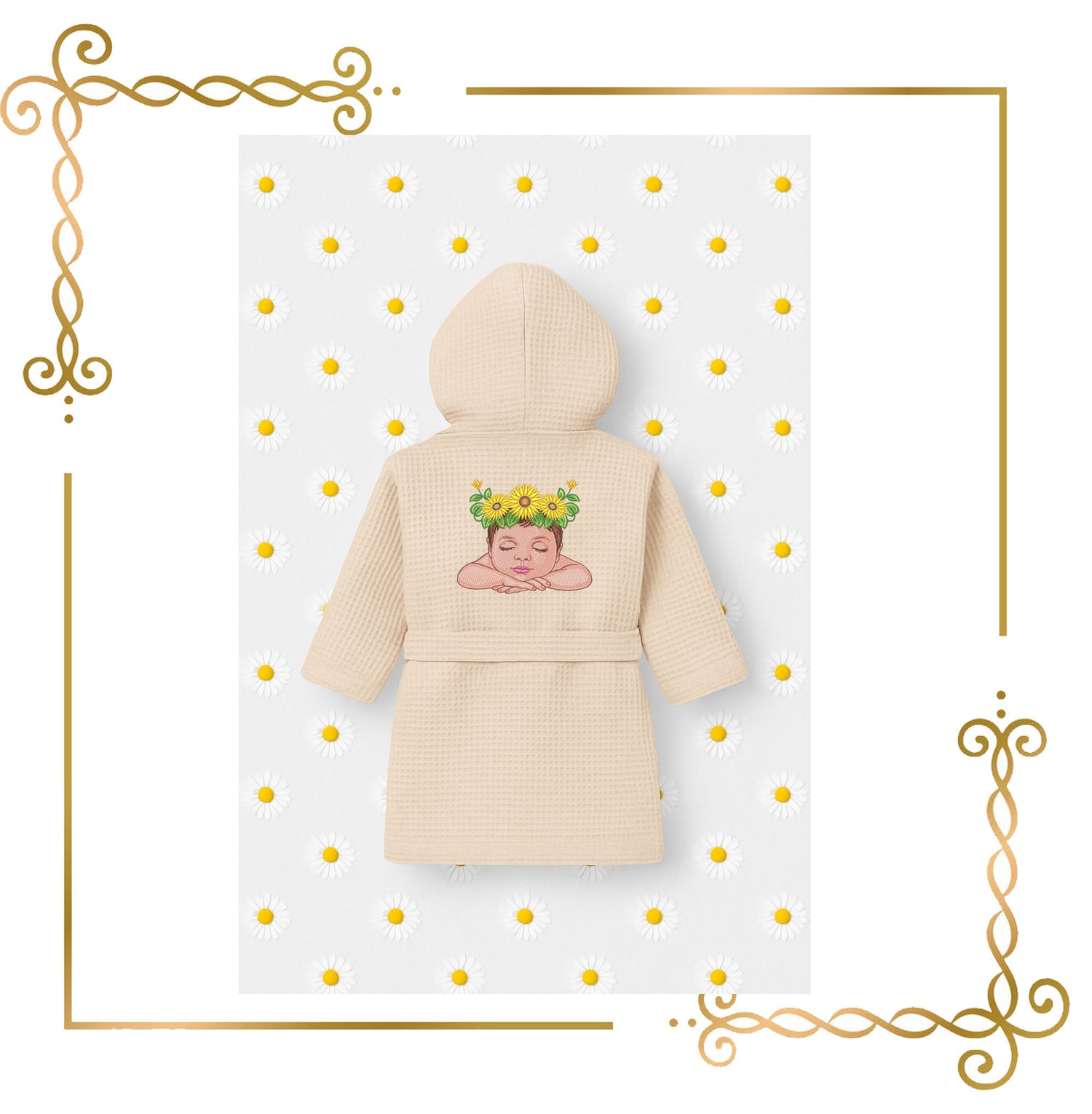 Mother's day, MOM, Baby with Sunflower Crown Embroidery Design – Sleeping Baby Machine Embroidery – Instant Download