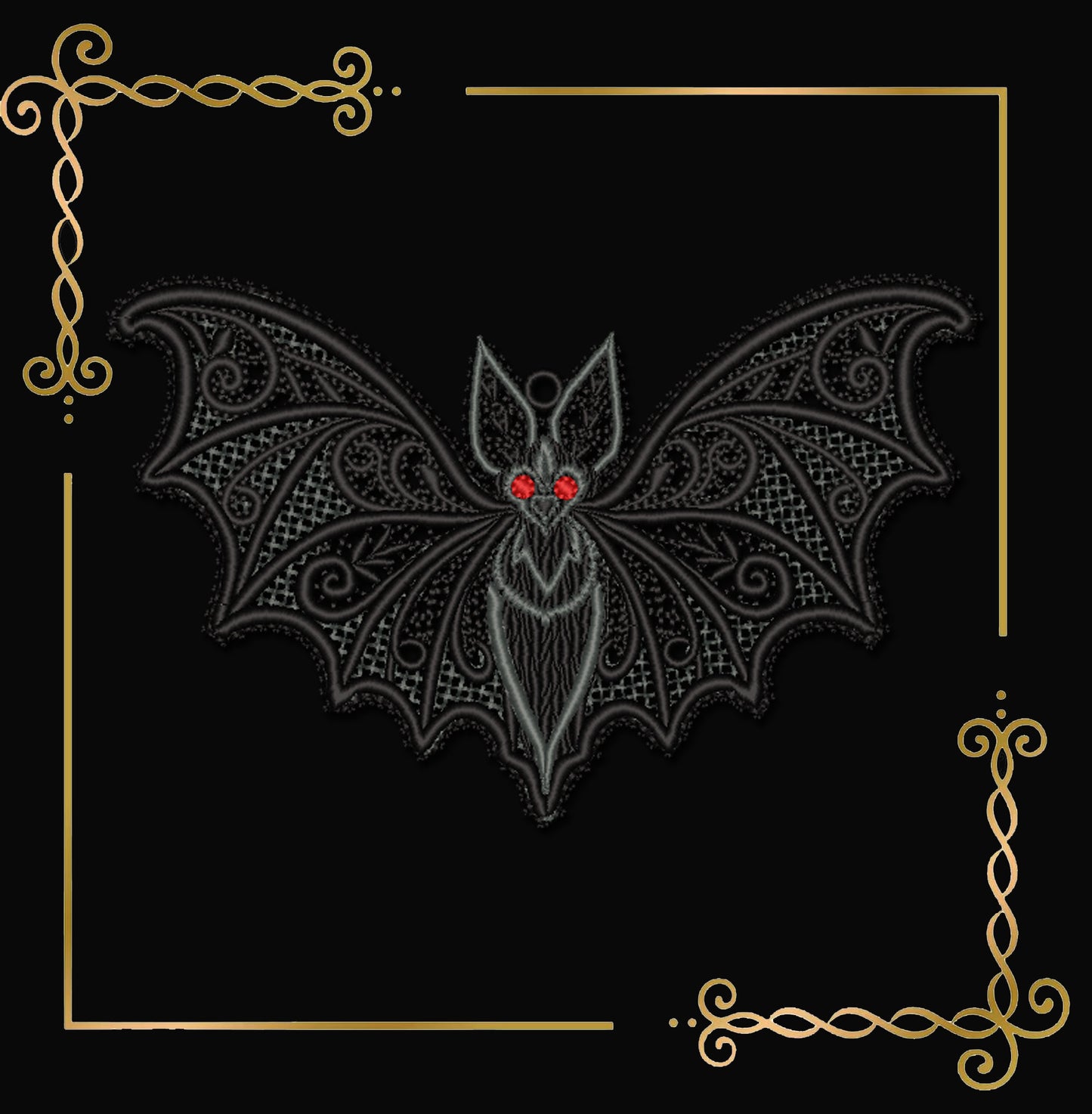 Halloween -Gothic Freestanding Lace Bat Pendant FSL Machine Embroidery Design, Halloween Ornament, Instant (Digital Download)