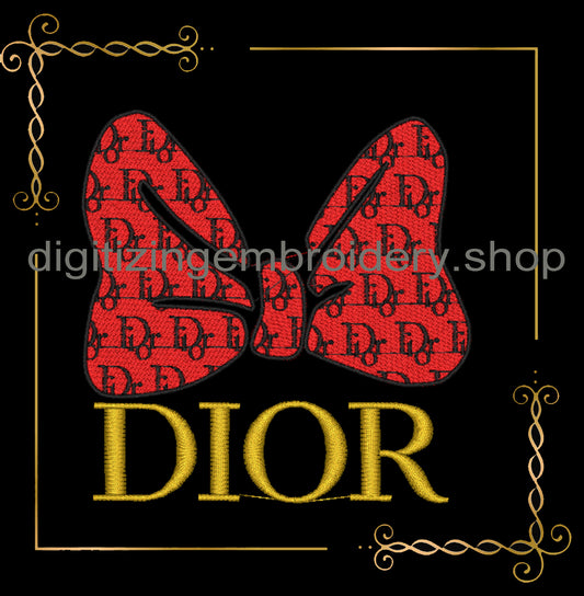 Minnie Mouse bow fashion Dior embroidery design digital