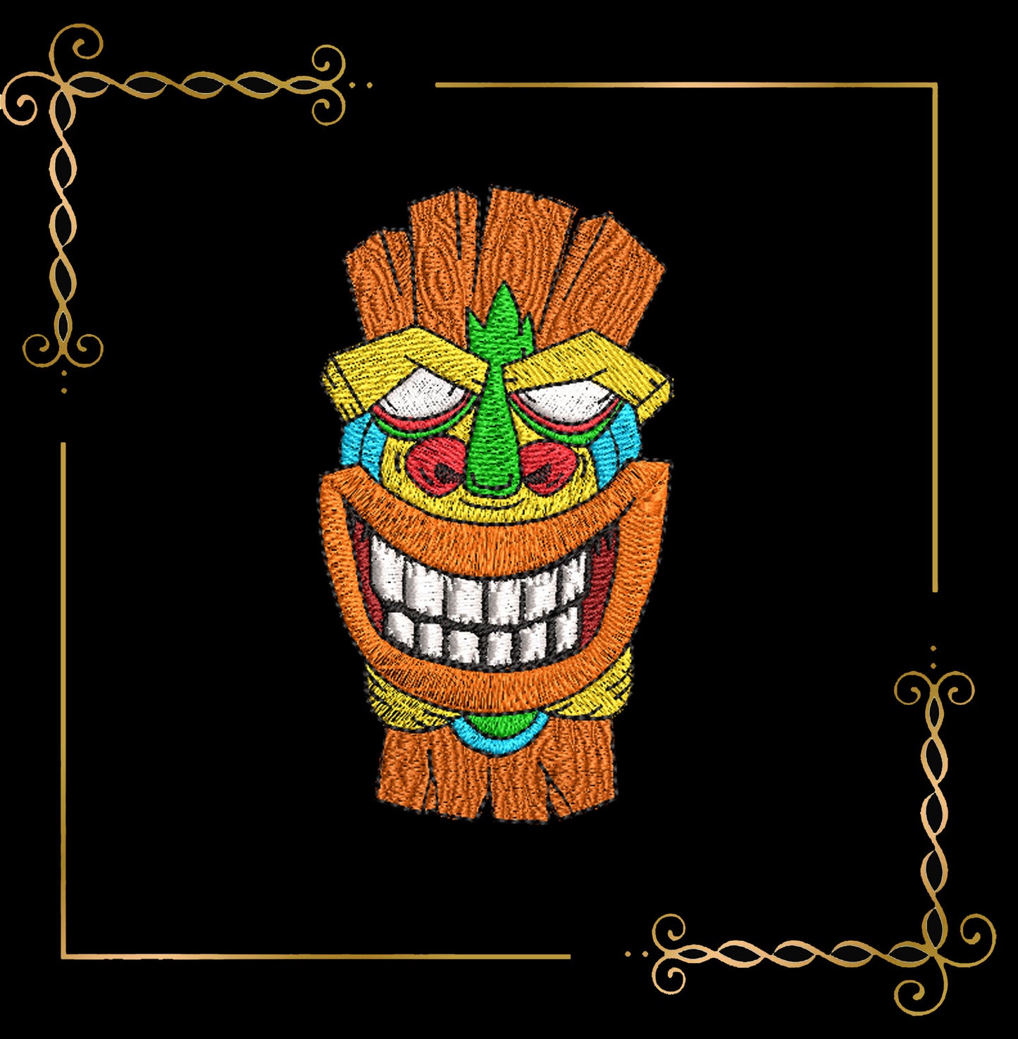 Cartoon CharactersTiki Totem Mask Embroidery Design – Tribal Polynesian Inspired Pattern