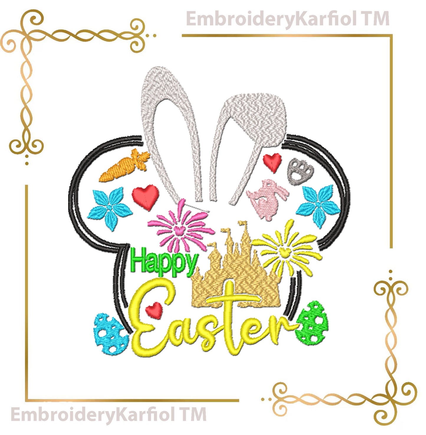 Happy Easter Bunny, Castle, Mickey Mouse Head, Machine Embroidery Design