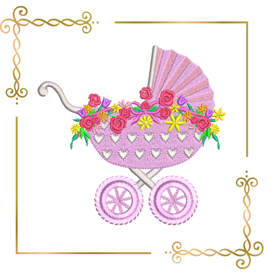 Mother's day baby stroller flowers newborn baby digital embroidery design