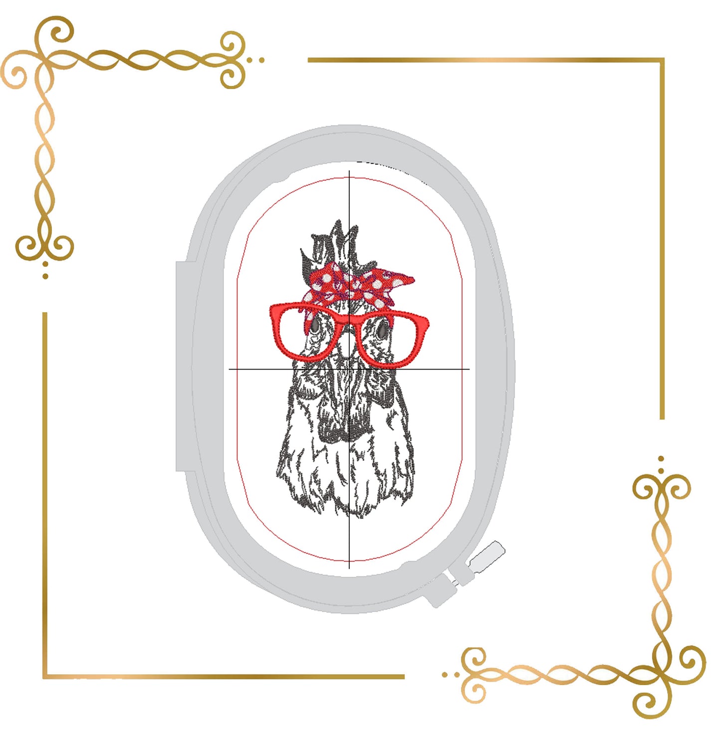 Animal Chicken with Glasses and Scarf embroidery design to the direct download