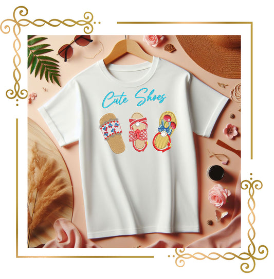 Embroidery design for T-shirts Summer Sandals  – Cute Beach Flip Flops for Girls – Machine Embroidery File for Tote Bag, T-shirt, Baby Bodysuit