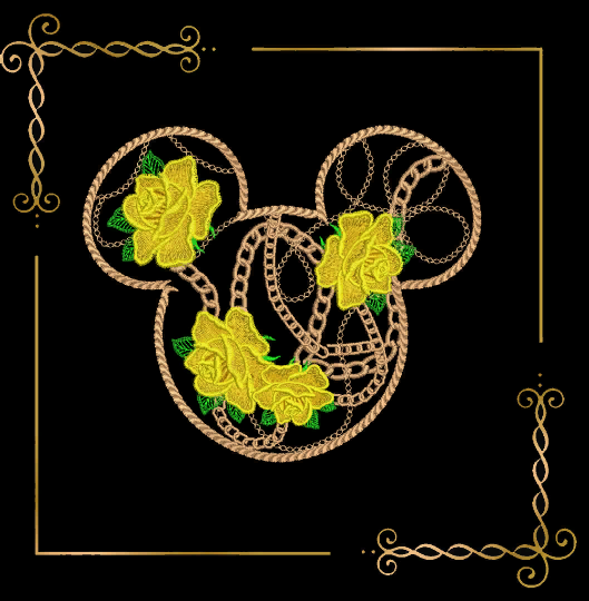 Head Mouse chains Rose fashion holiday  embroidery design