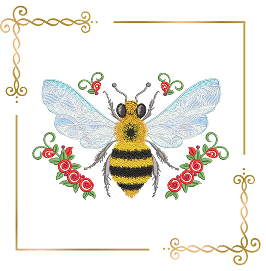 Bee with flowers Cartoon Character machine  embroidery design digital