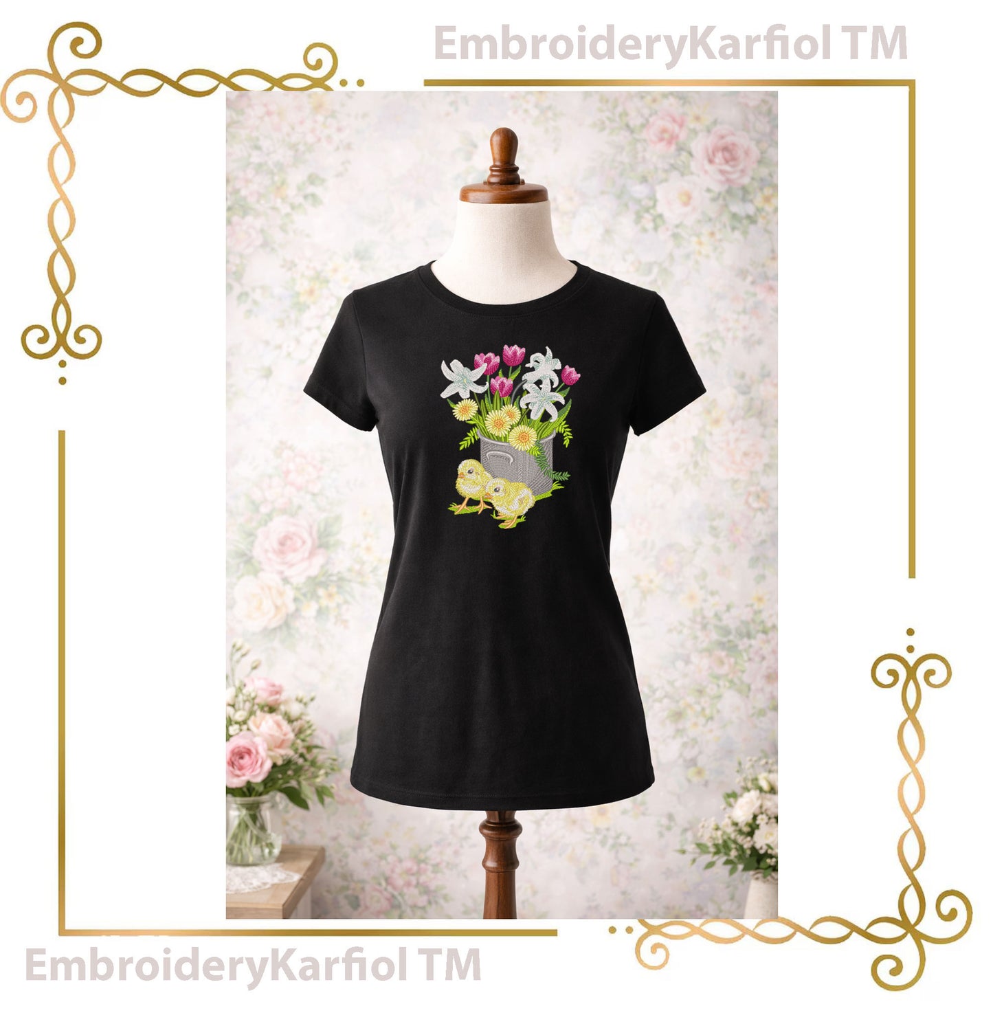 Easter Chicks Flower Pot Embroidery Design – Spring Floral Machine Embroidery