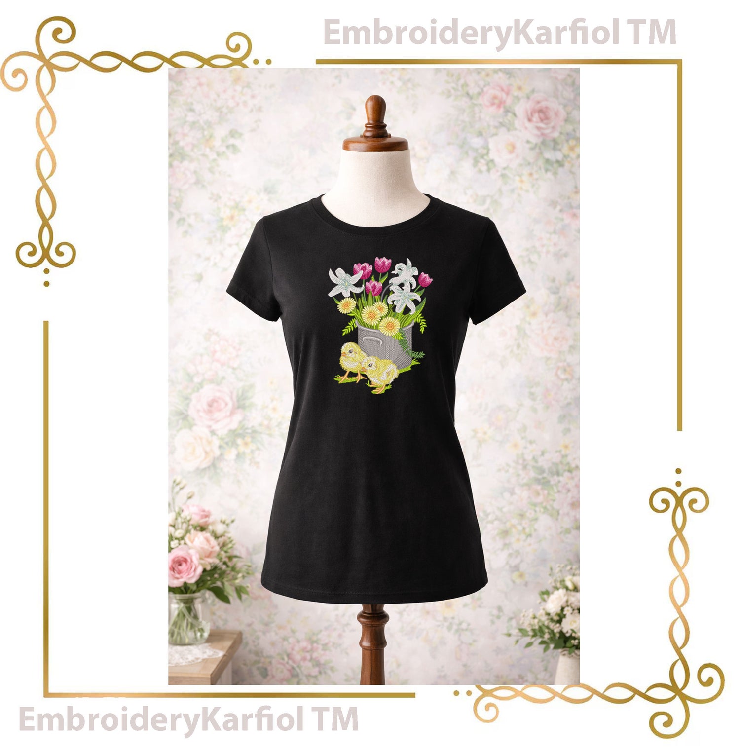 Easter Chicks Flower Pot Embroidery Design – Spring Floral Machine Embroidery