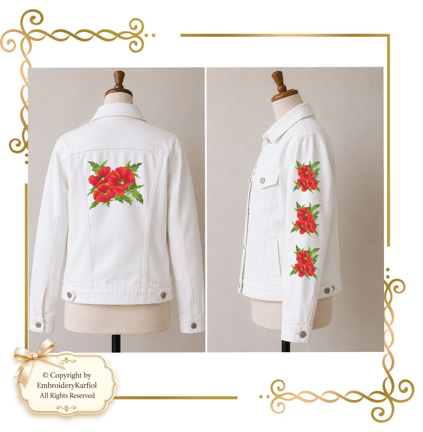 Flowers Machine Embroidery Design Red Poppy Bouquet  - 3 Sizes (Digital Download)