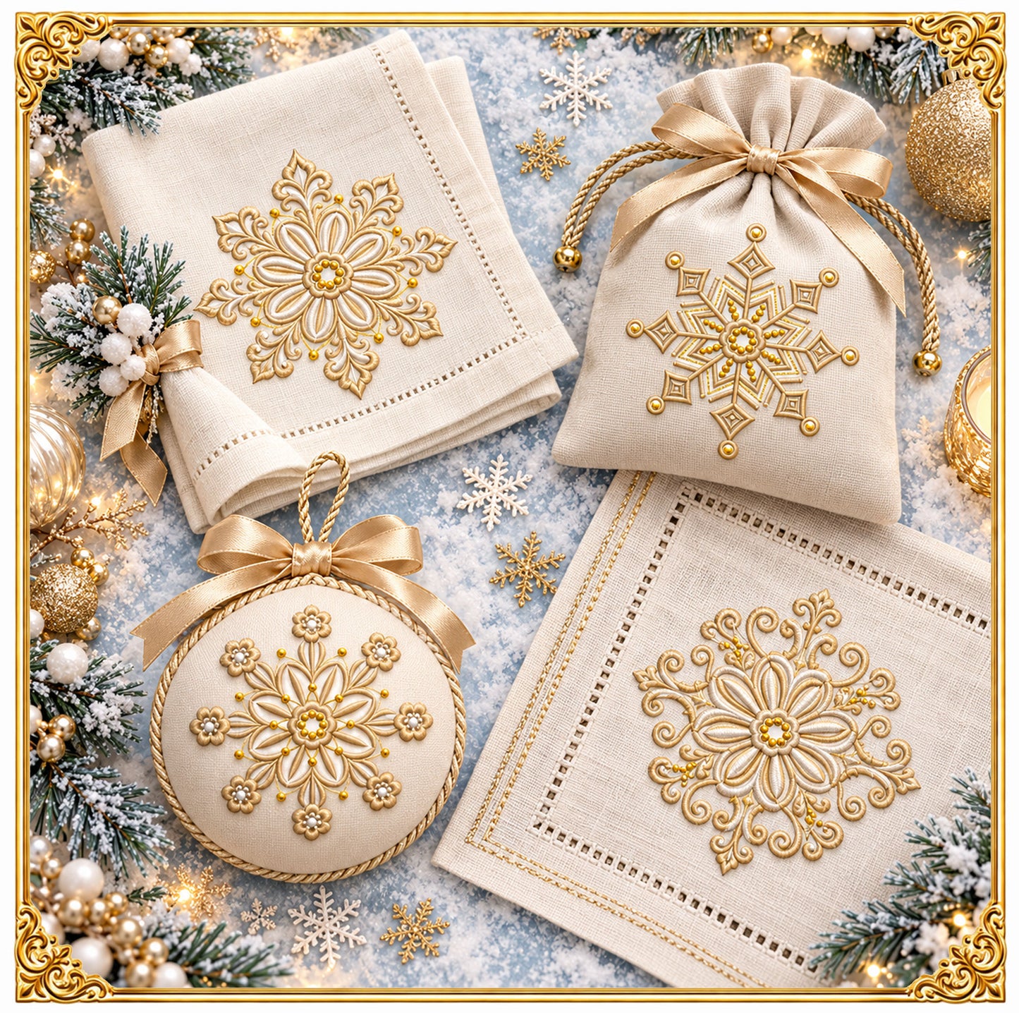 Snowflake Set Embroidery Design, 10 Winter Motifs, Christmas Ornament Bundle (Instant Download)
Set of 10 delicate snowflake machine embroidery designs with fine crystal lines, symmetrical winter motifs for Christmas projects.