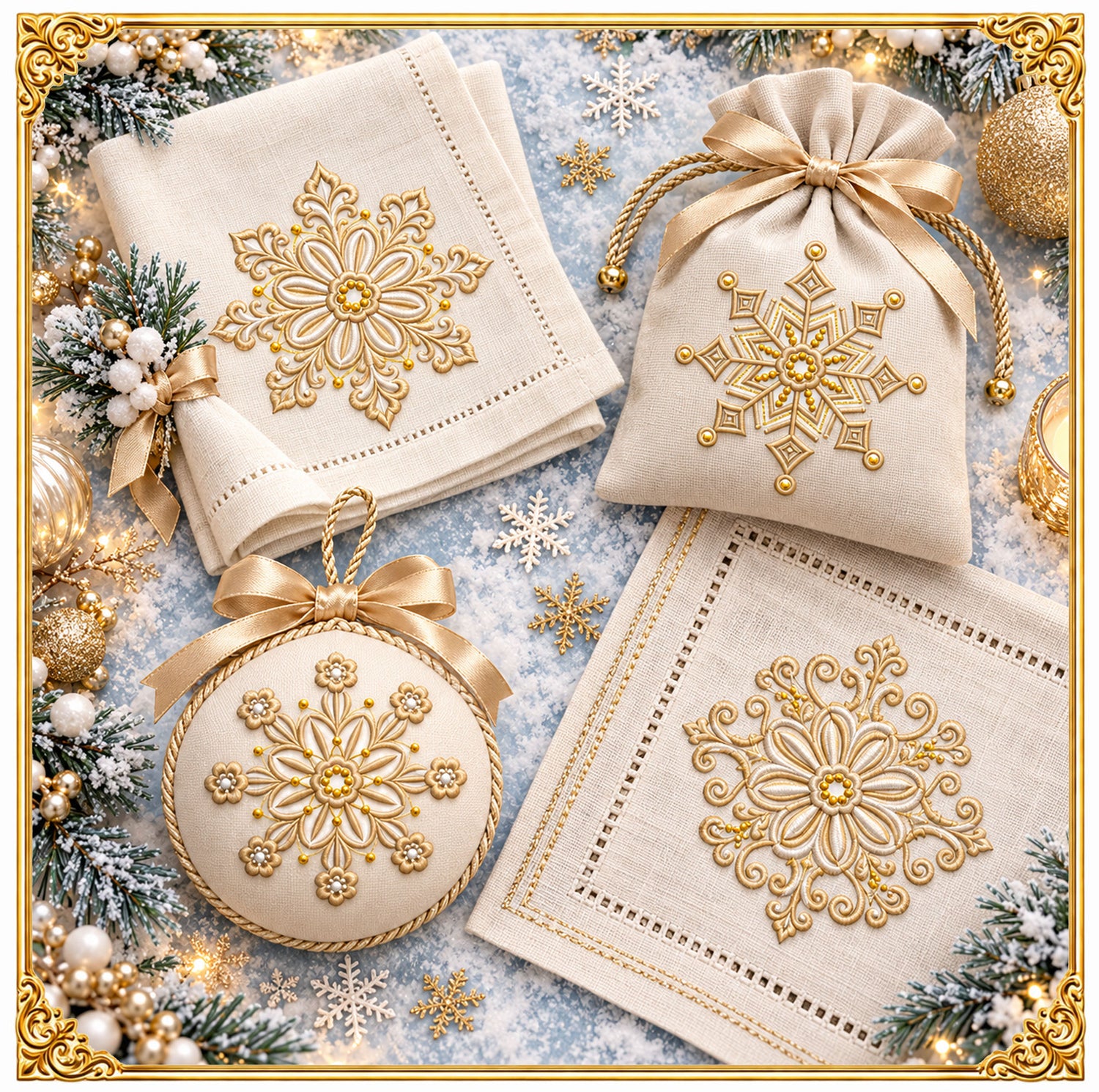 Snowflake Set Embroidery Design, 10 Winter Motifs, Christmas Ornament Bundle (Instant Download)
Set of 10 delicate snowflake machine embroidery designs with fine crystal lines, symmetrical winter motifs for Christmas projects.