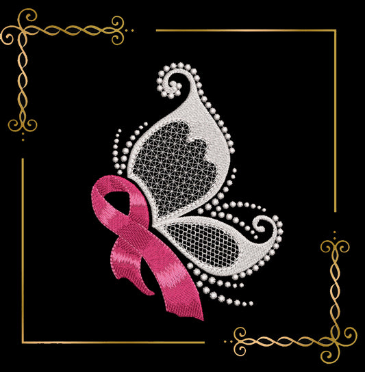 Butterfly and Pink Ribbon, Promotion & Beyond Breast Cancer Awareness 2 Sizes Machine Embroidery designs