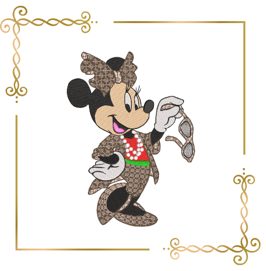 Minnie Mouse in glasses and fancy clothes digital embroidery design