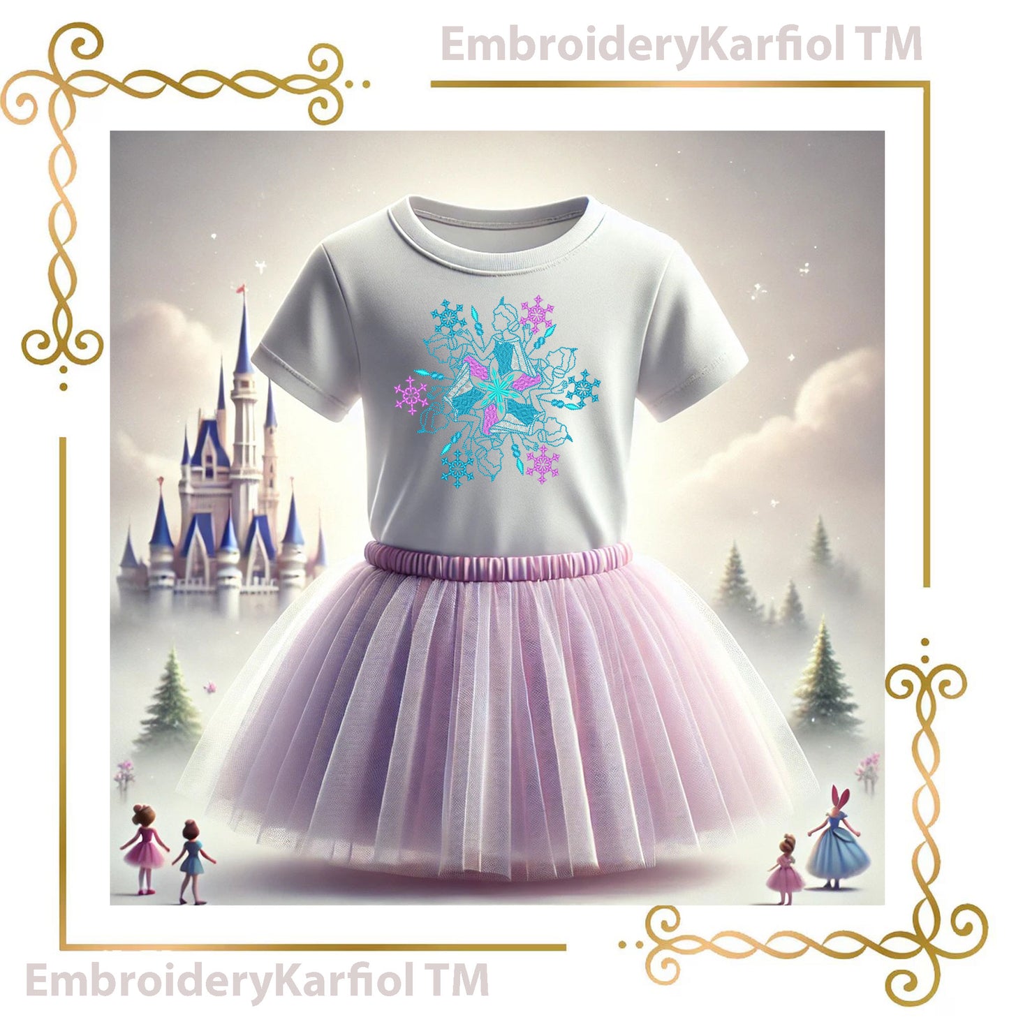 Frozen Princess Snowflake Set – 3 Embroidery Designs (Elsa, Anna, Olaf)