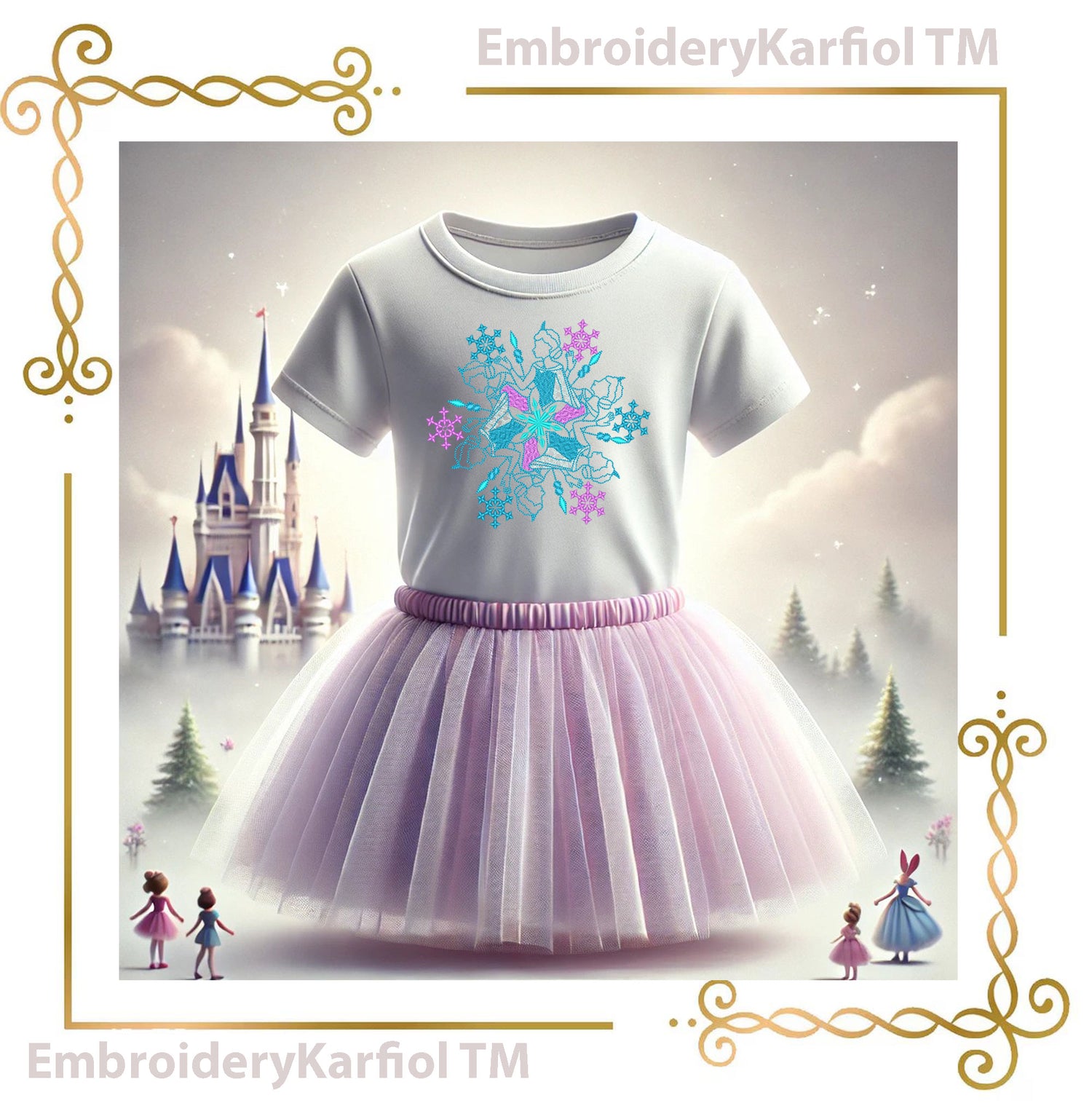 Frozen Princess Snowflake Set – 3 Embroidery Designs (Elsa, Anna, Olaf)