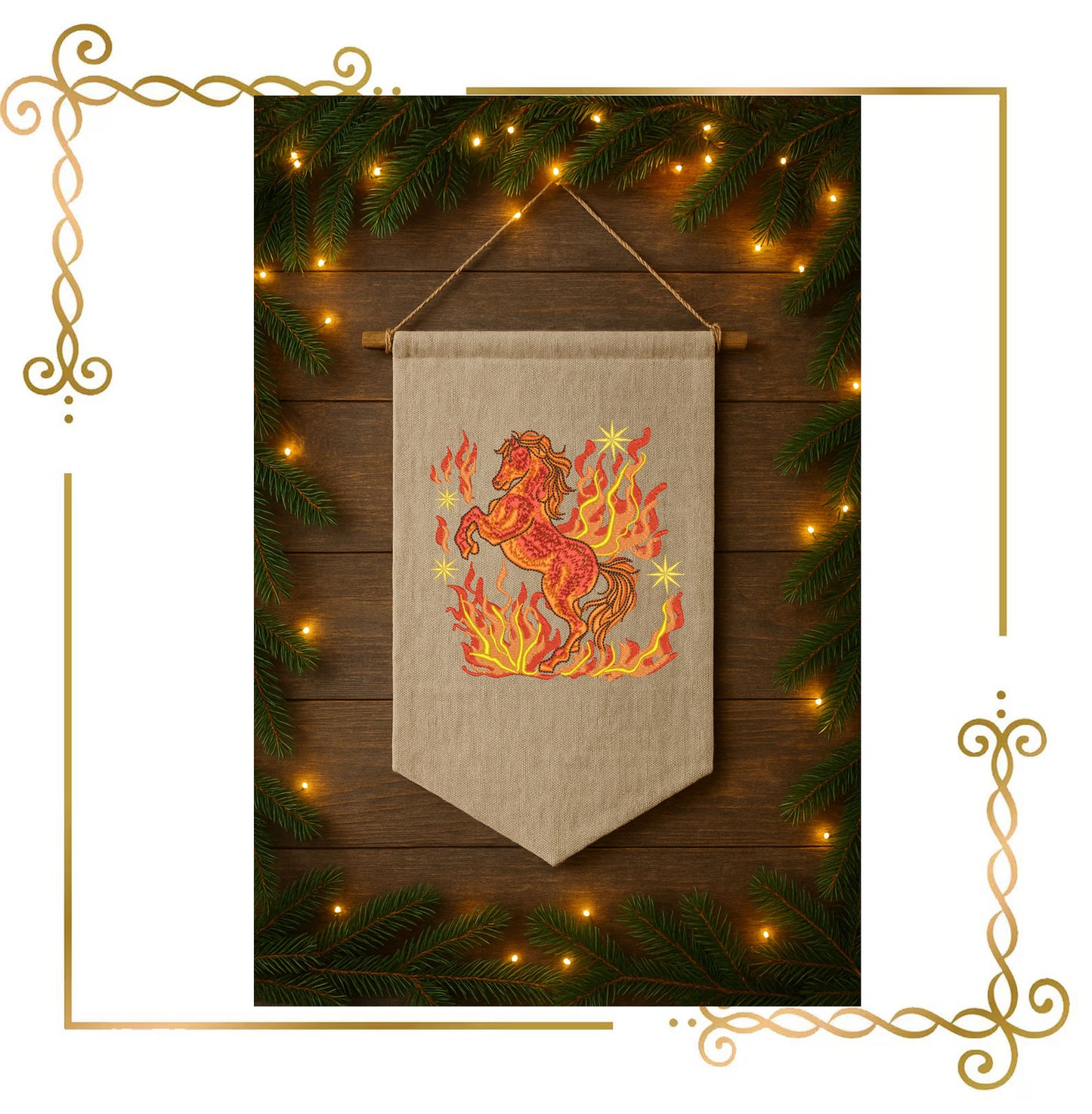 Animals Fire Horse Embroidery Design – Mythical Flaming Horse – Machine Embroidery Pattern (Digital Download)