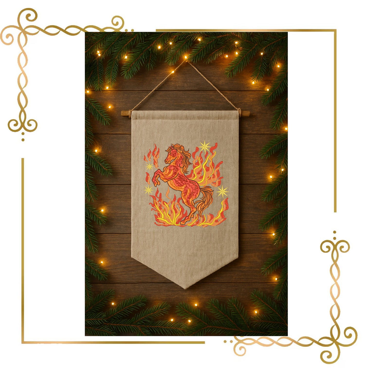 Animals Fire Horse Embroidery Design – Mythical Flaming Horse – Machine Embroidery Pattern (Digital Download)