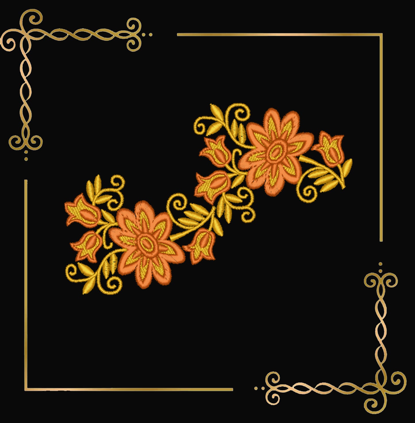 Flowers Floral Border Embroidery Design, Autumn Flowers Vine, Dress Trim, Boho Lace