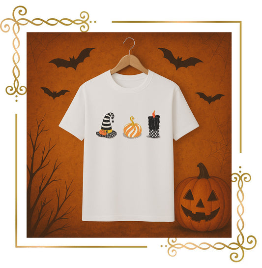 Halloween embroidery designs triptych set – witch hat, pumpkin and gothic candle – spooky machine embroidery patterns