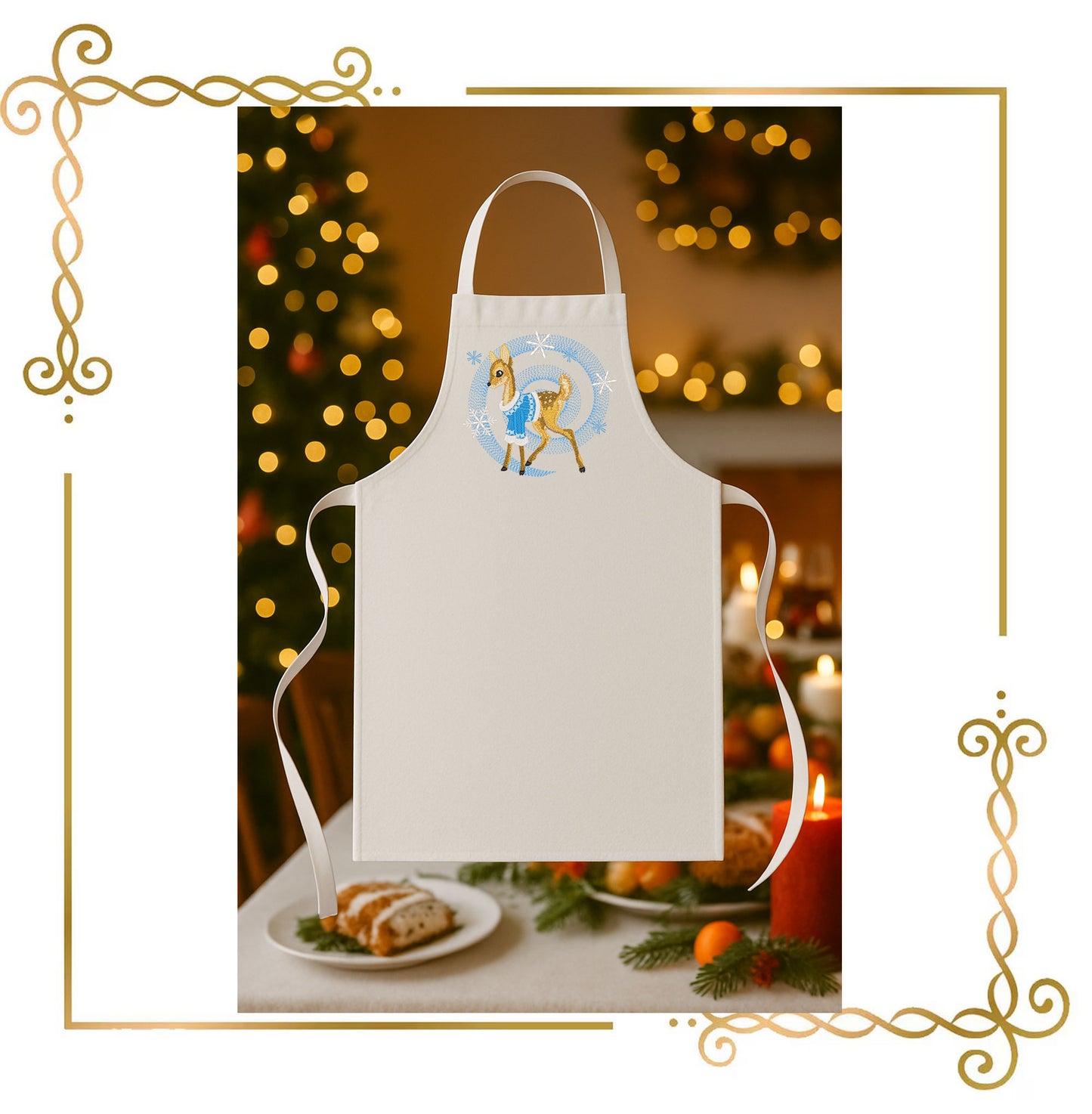 Winter Fawn Embroidery Design – Realistic Knit Texture Deer in Blue Sweater, Christmas Machine Embroidery Pattern (Digital Download)