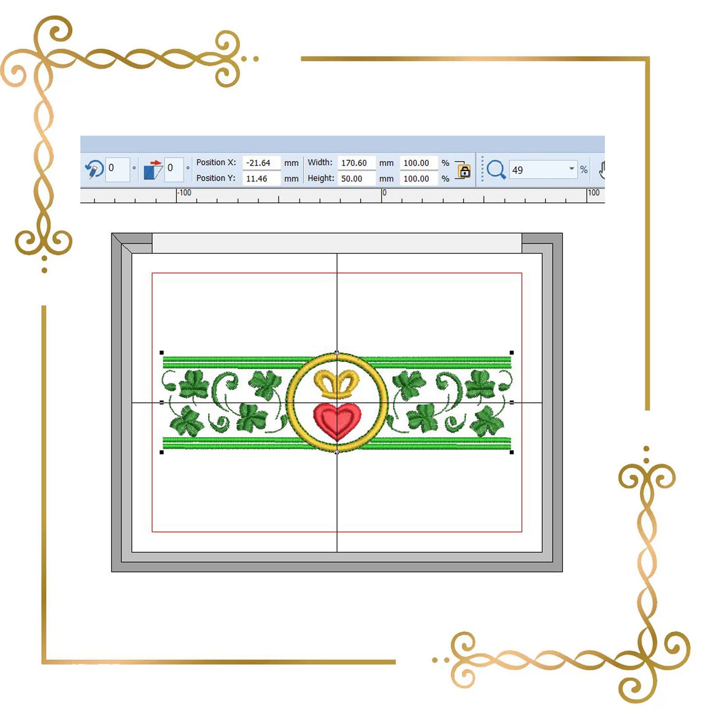 St Patrick Embroidery Design Border Shamrock Crown Heart Instant Download