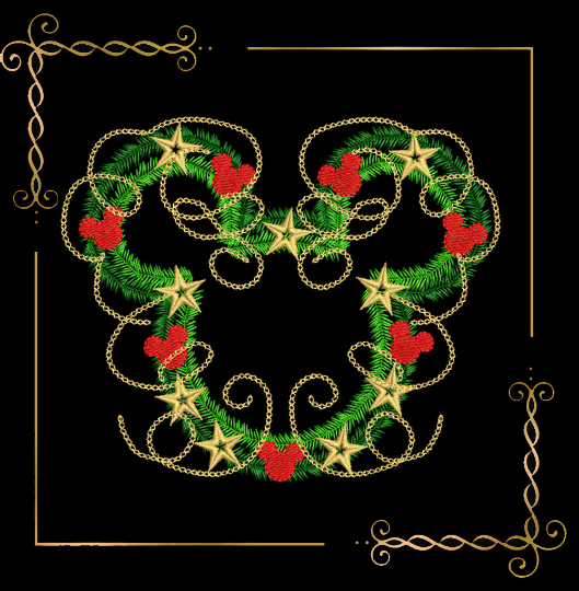 Christmas Wreath Minnie Mouse Mickey Mouse bow stars mistletoe machine embroidery design digital