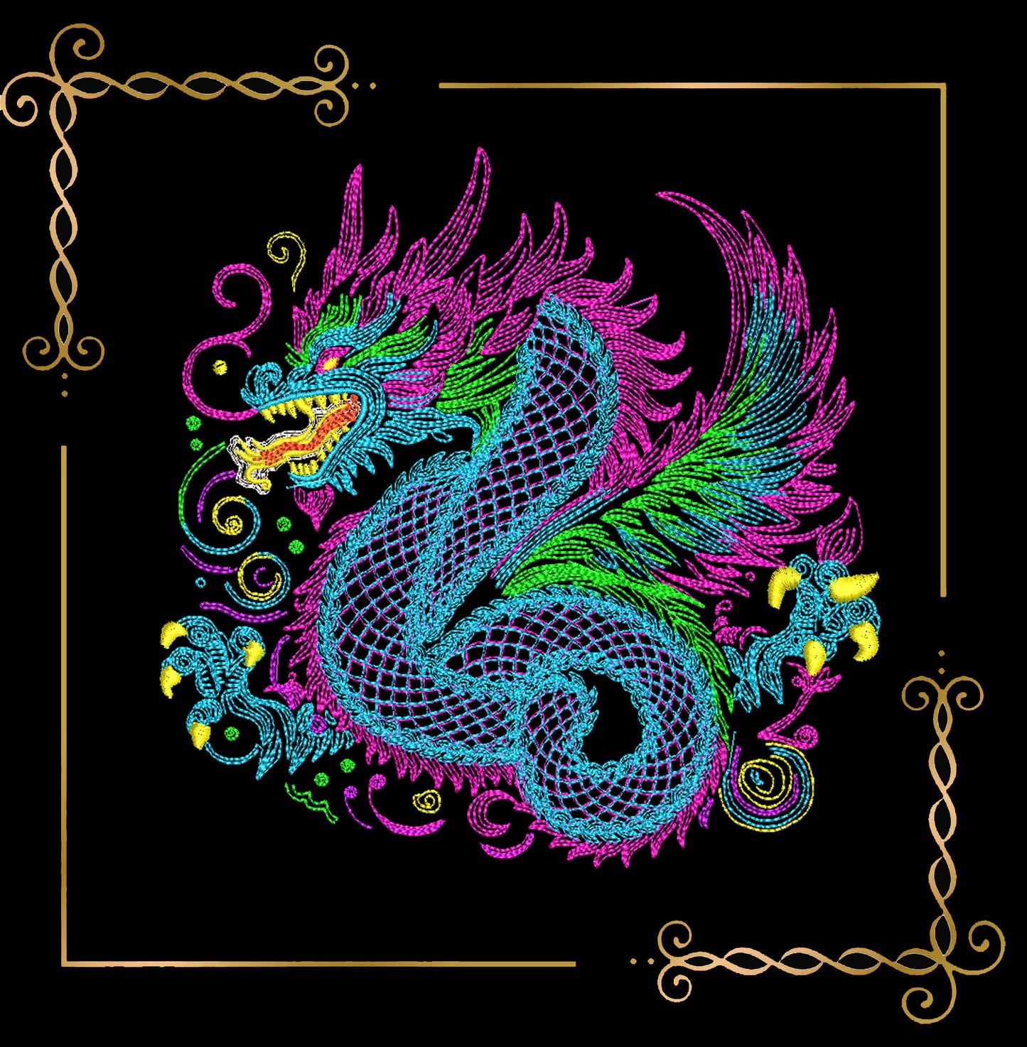 Animals fabulous Dragon neon digital machine embroidery design