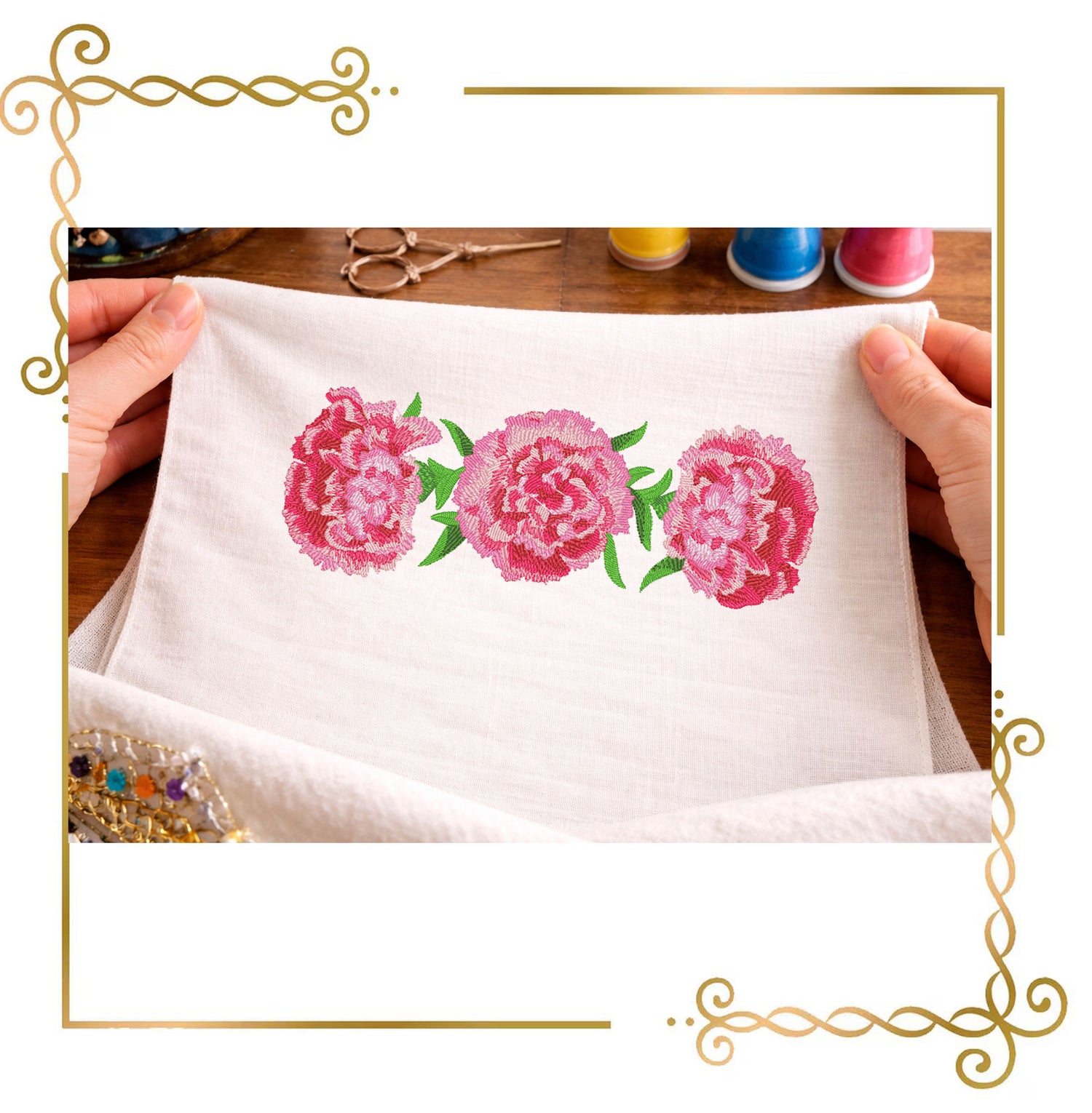 Flowers Pink Carnation machine embroidery design Set — 7 sizes digital download