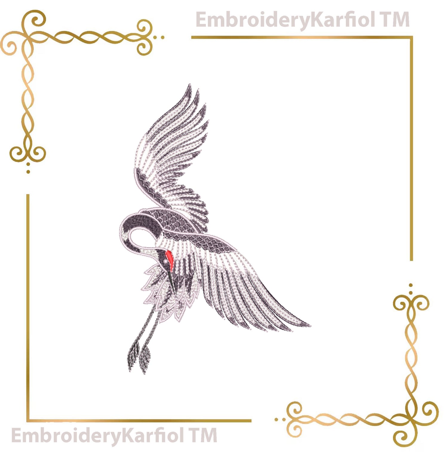 Embroidery Design Machine Embroidery Japanese Crane Set Red Sun Bundle Oriental Bird Motif