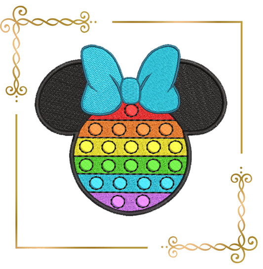 Minnie Mouse Head Rainbow Pop It  Bow Cartoon Embroidery Design 2 sizes