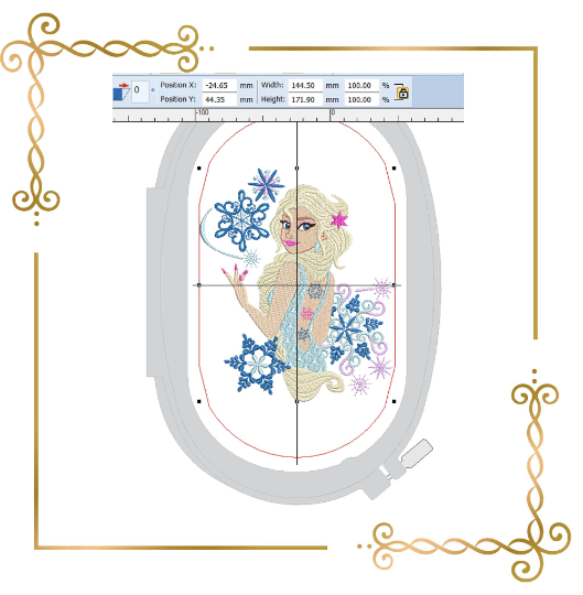 Princess Elsa Frozen Disney modern Winter snowflakes digital embroidery design 