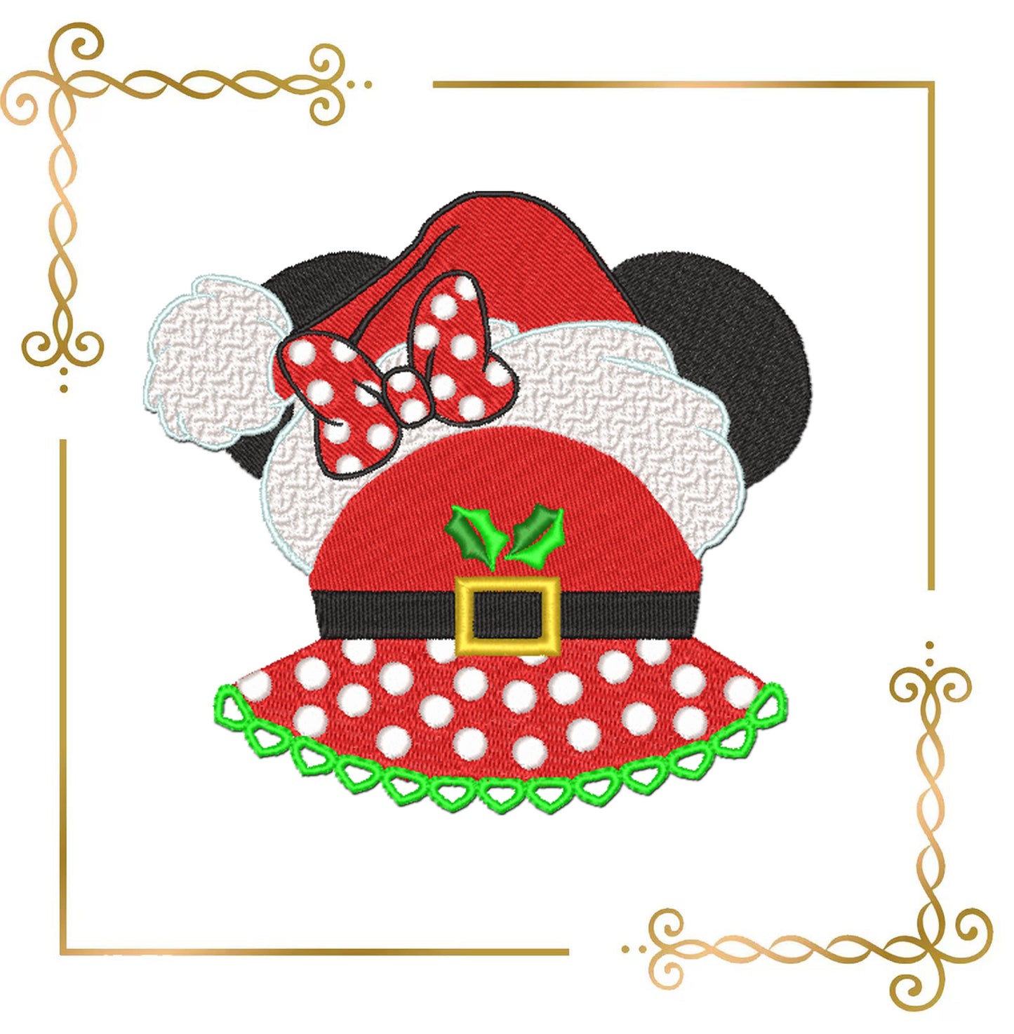 Minnie Mouse Christmas Embroidery Design: Santa Hat, Polka Dot Bow (Digital Pattern)